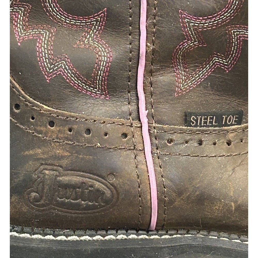 Justin Gypsy Wanette Women's 10B Steel-toe Leather Work Boots Brown Pink Accent - Picture 7 of 7